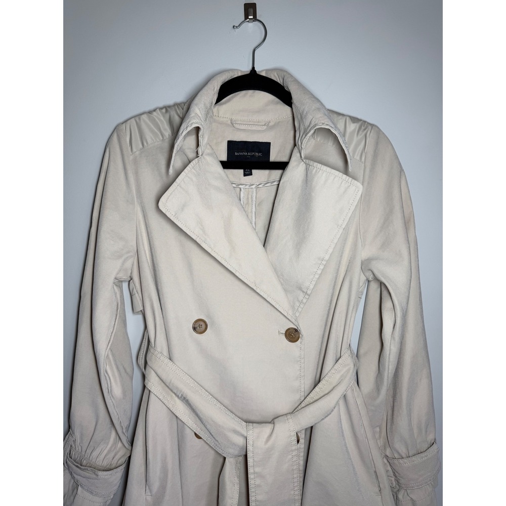 Banana Republic Khaki Beige Double Breasted Belted Trench Coat Womens XS - Picture 3 of 9
